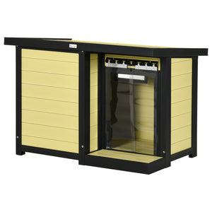 English Elm PawHut Weatherproof Outdoor Cat House with Raised Floor, Garden Planter & Multiple Entrances for Comfort and Play Natural Wood W2225P217562