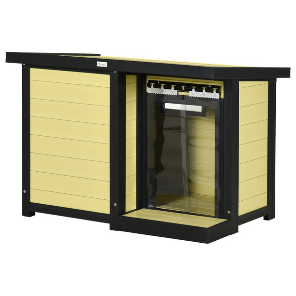 English Elm PawHut Weatherproof Outdoor Cat House with Raised Floor, Garden Planter & Multiple Entrances for Comfort and Play Natural Wood W2225P217562