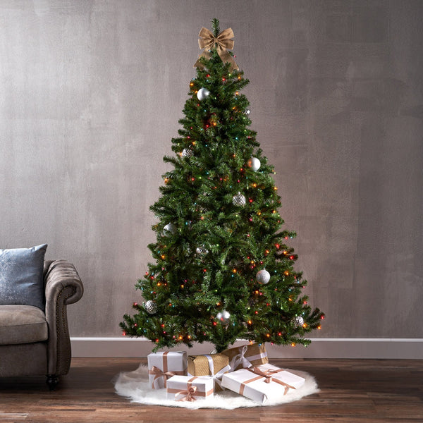 English Elm Christopher Knight Home® - 7' Noble Hinged Tree 7ft Pre-Lit 500 Multi-Color Lights, Green PVC, Iron Stand, 48" Diameter Decor 64187.00ML