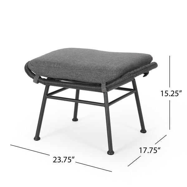 English Elm Christopher Knight Home® - Montana Faux Rattan Outdoor Ottoman Set of 2 with Water-Resistant Gray Cushions, Steel Frame Durable 65045.00GRY