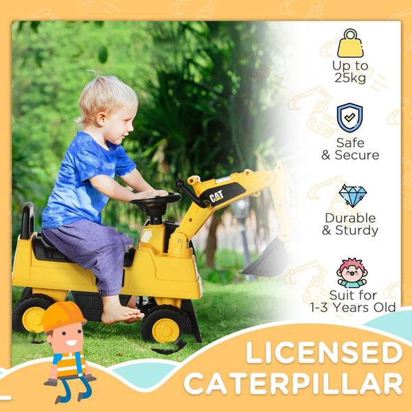 English Elm Aosom Cat Licensed Toddler Pedal Excavator with Moving Shovel and Under Seat Storage W2225P217062
