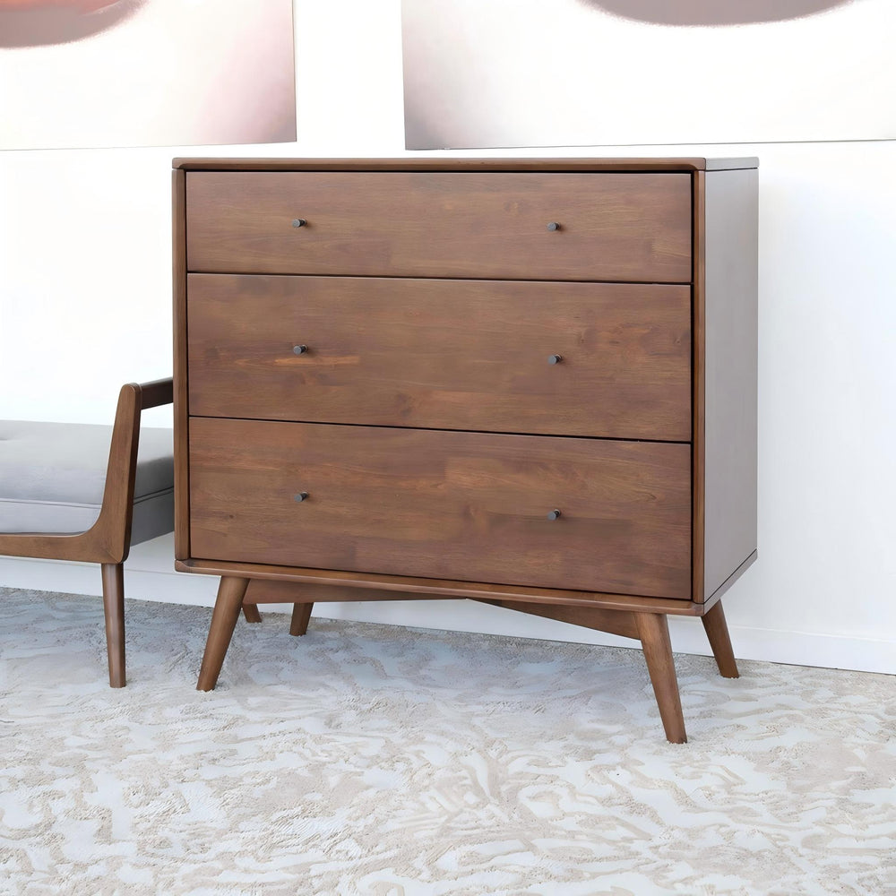 English Elm Ashcroft Furniture - Caroline Mid Century Modern Solid Wood 3-Drawer Dresser Brown - Space-Saving, Stylish Bedroom Storage B183P232075