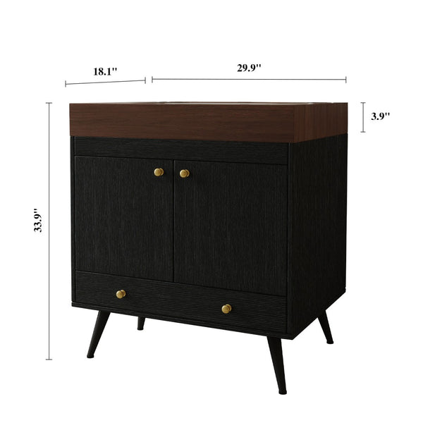 English Elm Contemporary Freestanding Bathroom Vanity Sintered Stone Top Ceramic Sink Storage Cabinet W3136S00060