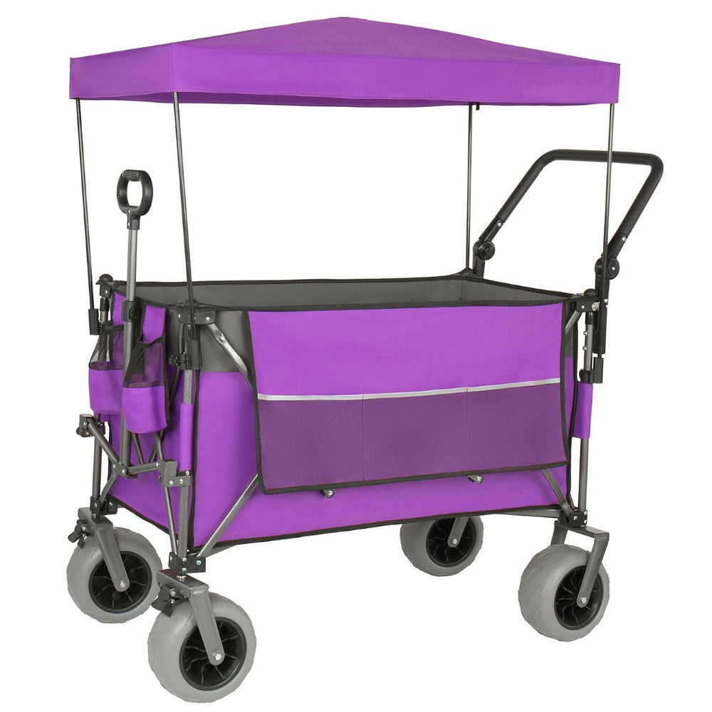 English Elm Multi-functional Folding Wagon with Canopy All Terrain Tires 480lb Steel Frame Outdoor Purple W2932P417650