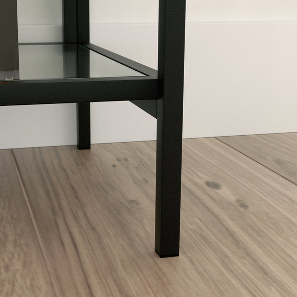 English Elm Bookcase, Sleek Black Engineered Wood With Glass Shelves - Modern Storage Solution For Any Space B356P402777