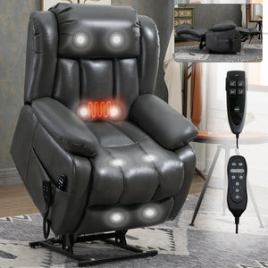English Elm Dual Motor Power Lift Recliner with Massage Heat and 180 Degree Brown Lounge Chair W1803S00065