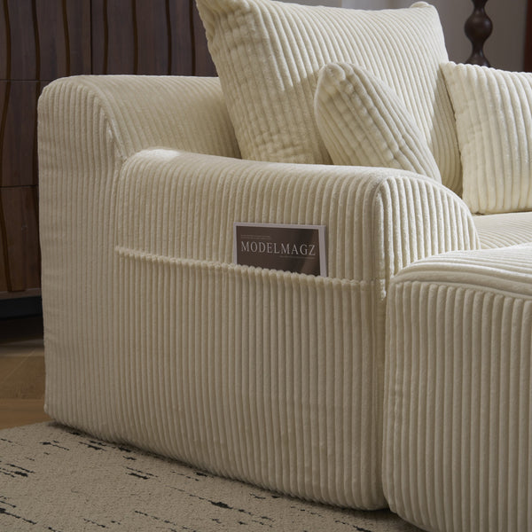 English Elm Oversized corduroy chaise lounge with ottoman, plush boneless sofa, ergonomic pillows for relaxing comfort Beige W1901P278402