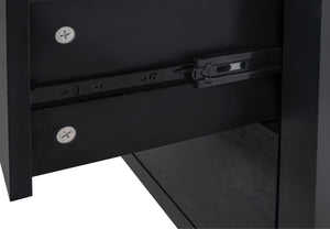 English Elm 3 Drawer Cabinet with Hollow Carved Accents, Solid Pine Feet, Gold Handles & Smooth Metal Slides — Elegant Storage for Entryway Bedroom Living Room Black W688138995