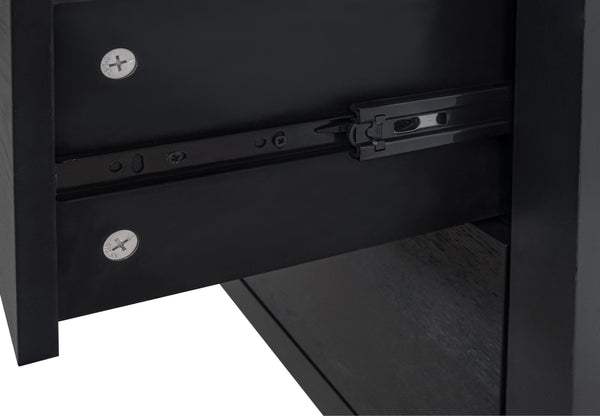 English Elm 3 Drawer Cabinet with Hollow Carved Accents, Solid Pine Feet, Gold Handles & Smooth Metal Slides — Elegant Storage for Entryway Bedroom Living Room Black W688138995