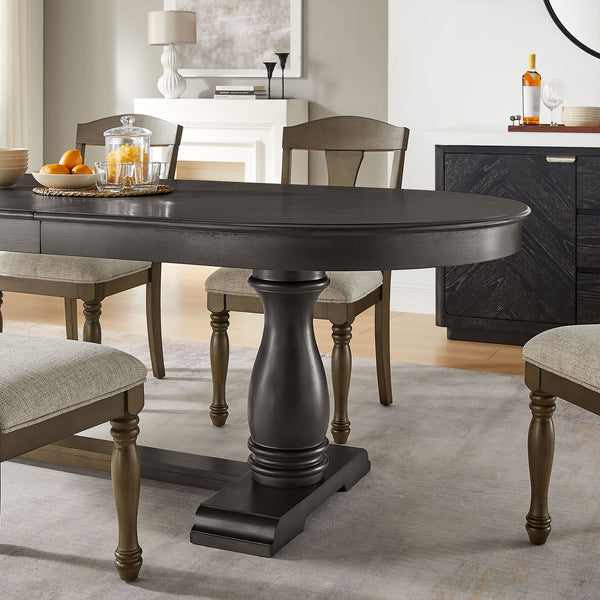 English Elm 94.06 Extendable Wooden Dining Table, Mid-Century Modern Curved 6-Person MDF Top Rubberwood Legs, Large W2582P321482