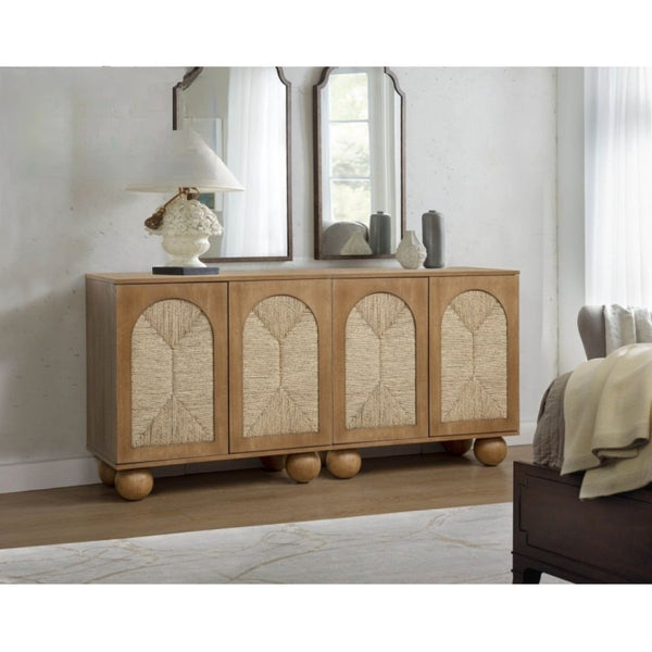 English Elm Boho Seagrass Woven Accent Cabinet with Arched Doors and Ball Feet for Entryway B011P474822