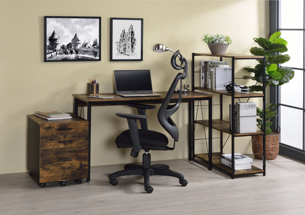 English Elm Zaidin Weathered Oak Writing Desk with Black V-Base – Spacious 15mm Top, Rustic Modern Home Office B2726P243686