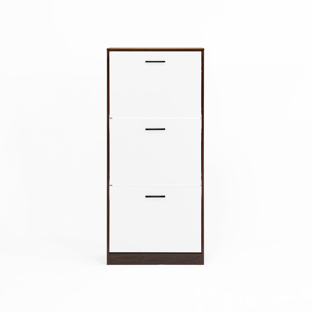 English Elm Shoe Storage Cabinet with 3 Flip Drawers for Entryway — Slim Freestanding Organizer, Hidden Dust-Proof Rack, Anti-Tip Safety, Holds 18 Pairs Walnut W409P194945