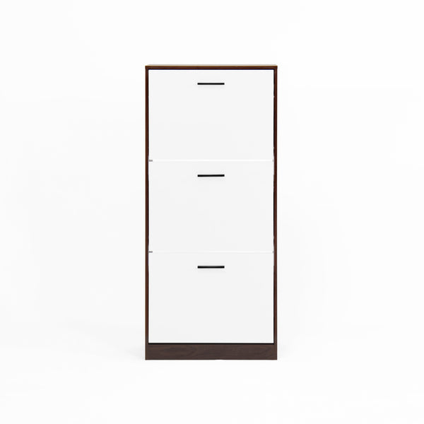 English Elm Shoe Storage Cabinet with 3 Flip Drawers for Entryway — Slim Freestanding Organizer, Hidden Dust-Proof Rack, Anti-Tip Safety, Holds 18 Pairs Walnut W409P194945