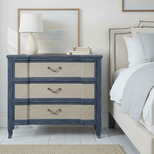 English Elm Laurel Grove French Country Three Drawer Chest in Ocean Blue Fully Assembled B108P481208