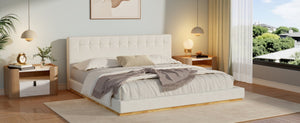English Elm Solid Rubberwood King Platform Bed Tufted Upholstered Headboard Modern Bedroom Frame N769P387939W
