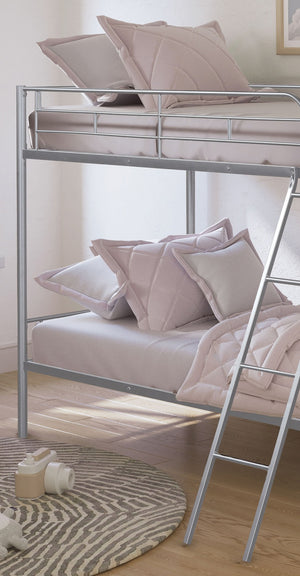 English Elm Contemporary Twin-over-Full Bunk Bed with Sturdy Metal Frame, Two-Tone Finish, Space-Saving Design Silver 15 L x 80 W x 7 H B2741P347318