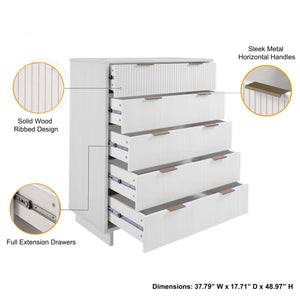English Elm Granville 38" White 5-Drawer Chest – Modern Solid Wood Storage With Glam Gold Hardware & Style B365S00080