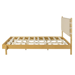 English Elm Christopher Knight Home® - Premium Rubber Wood Platform Bed Frame - King Size With Headboard, Elegant Mid-Century Design In Beige N770P288597A_N770P288598A