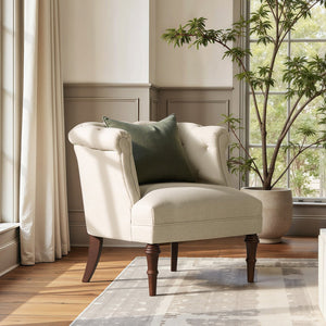 English Elm Jennifer Taylor Home - Katherine Tufted Accent Chair Sand Beige Polyester - Handcrafted Barrel Back, High-Density Foam Comfort B2719P364404