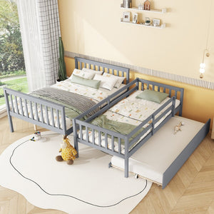 English Elm Twin Over Full Bunk Bed With Trundle, Detachable Ladder, Rustic Grey Wood, Space-Saving Design W504S00186-GIGA