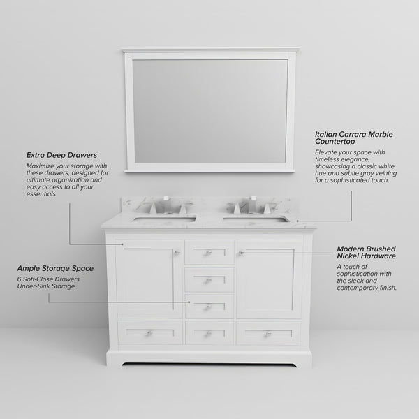 English Elm White 48-in Double Bath Vanity with Soft-Close Drawers, Solid Wood Frame, Fully Assembled Storage Solution B2731P258171