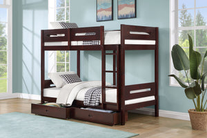 English Elm Nissa Espresso Twin/Twin Bunk Bed with Storage Drawers, Solid Wood, Safety Rails, Easy Assembly B2726S00331