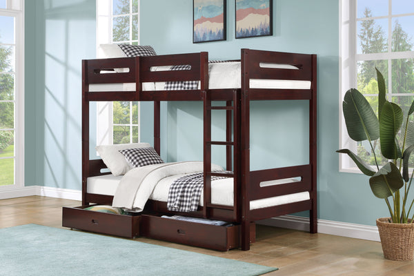 English Elm Nissa Espresso Twin/Twin Bunk Bed with Storage Drawers, Solid Wood, Safety Rails, Easy Assembly B2726S00331