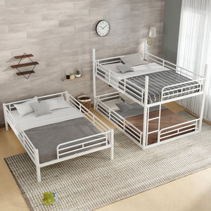 English Elm Twin Triple Metal Bunk Bed Matte Powder Coated Frame with Full Safety Guardrails Light White W1580S00581