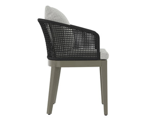 Sunpan Capri Outdoor Dining Armchair - Stylish, Durable Teak & Greymix Weave for Ultimate Comfort & Elegance Smoke Grey / Copacabana Marble