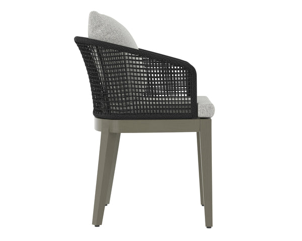 Sunpan Capri Outdoor Dining Armchair - Stylish, Durable Teak & Greymix Weave for Ultimate Comfort & Elegance Smoke Grey / Copacabana Marble