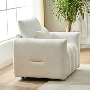 English Elm 35 Inch Teddy Velvet Lounge Chair Sculptural Cloud Seat for Modern Apartment Living Off White W2564P457792