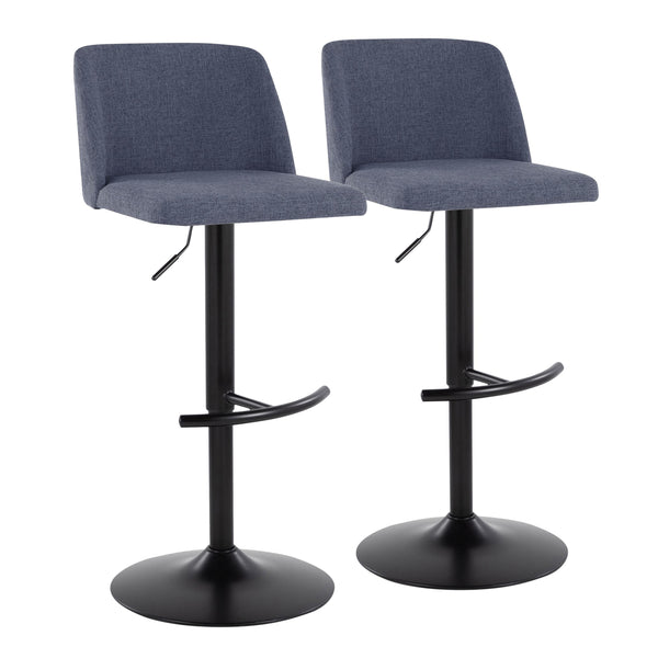 English Elm Toriano Adjustable Swivel Barstool Set of 2 — Mid-Century Padded Fabric Seat, Black Metal Base, Footrest Blue B202S01036