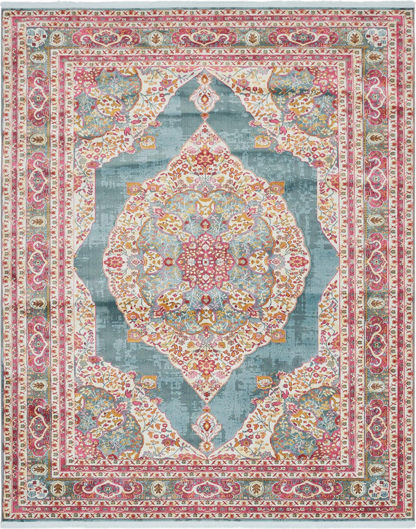 Unique Loom Baracoa Regla Machine Made Border Rug Turquoise, Ivory/Olive/Orange/Red/Violet/Pink 8' 4" x 10' 0"