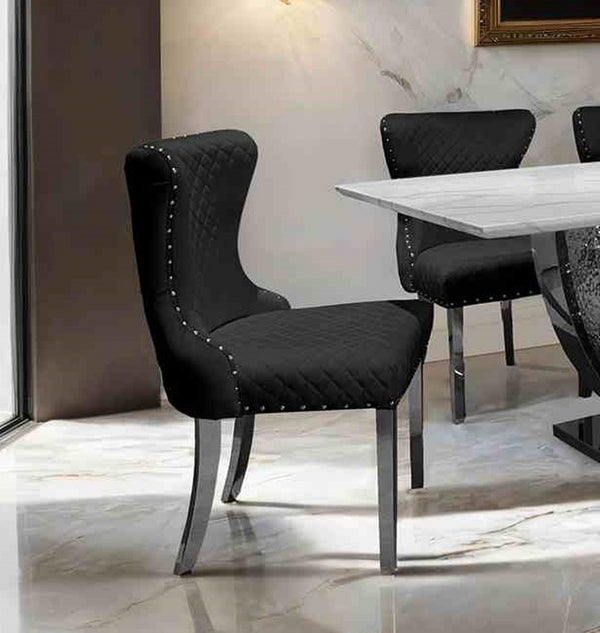 English Elm Glam 2Pc Side Chair Set - Chic Black Upholstered Chairs With Silver Legs & Diamond Nailhead Trim B2741P406808