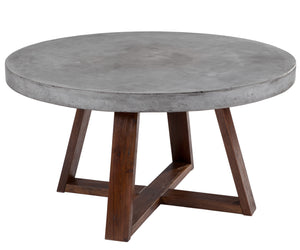 Sunpan Devons Industrial Rustic Coffee Table - Unique Concrete Round Top with Espresso Wood Base, 36" Wide