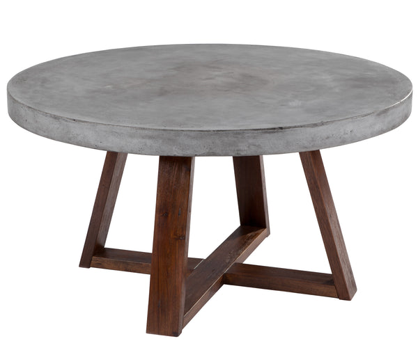 Sunpan Devons Industrial Rustic Coffee Table - Unique Concrete Round Top with Espresso Wood Base, 36" Wide