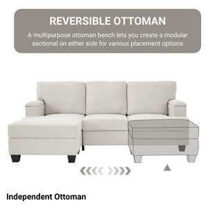 English Elm 86" Linen Sectional Sofa with Storage Ottoman Reversible Chaise for Small Spaces Beige W1669S00035
