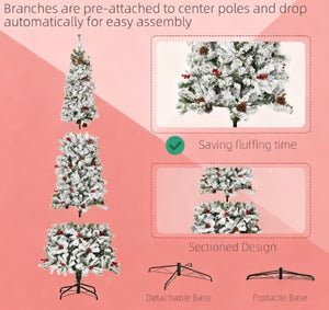 English Elm Pencil Slim Snow Flocked Pre Lit Tree with Warm Led Glow for Entryways T3971P415489