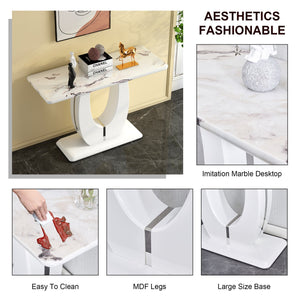English Elm Modern Glossy White Rectangular Counter Bar Table 47.24"x18.11"x29.52" — Durable MDF, Easy Assembly, Multiuse Decor W1151S00487