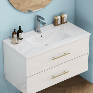 English Elm 36-inch Ceramic Drop-in Bathroom Sink for Vanities with Glazed Minimalist Profile W3151P360953