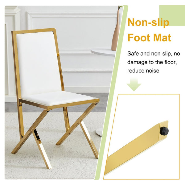 English Elm 2-pack Black Pu Leather Dining Chairs with Angled Silver Metal Legs Modern Set White+Gold W1151P301829