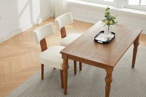 English Elm 064-Set Linen Fabric Modern Armless Dining Chairs with Curved Back & Solid Light Brown Legs for Stylish Comfort Beige W527P292111