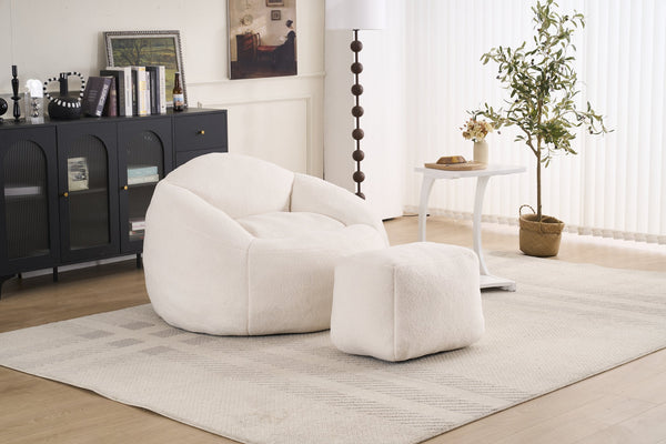 English Elm Foam Memory Foam Bean Bag Chair with Plush Chenille Cover, Large 42" Round Comfortable Lounger White W2915P283421