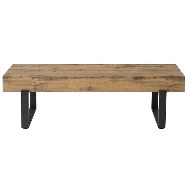 English Elm Upholstered Bench with Thick 5.5" MDF Top, Heavy-Duty Metal Legs, 550LB Capacity, Versatile Seating Natural Wood Wash N752P374152N