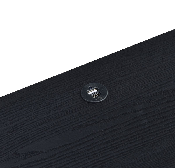 English Elm 1pc Modern Nightstand with Wood-Grain Finish, Two Spacious Drawers, Dual USB-A/C Charging & LED Motion Light Black 27.5 L x 21.75 W x 7.25 H B011P337719