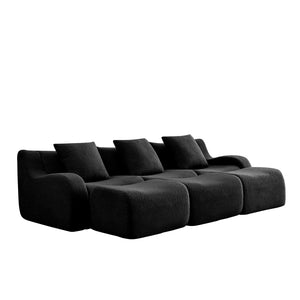 English Elm Three-Seat Modular Sofa with Plush Teddy Fabric, No Assembly, Ergonomic Curved Armrests & Non-Slip Base Black W714S01461