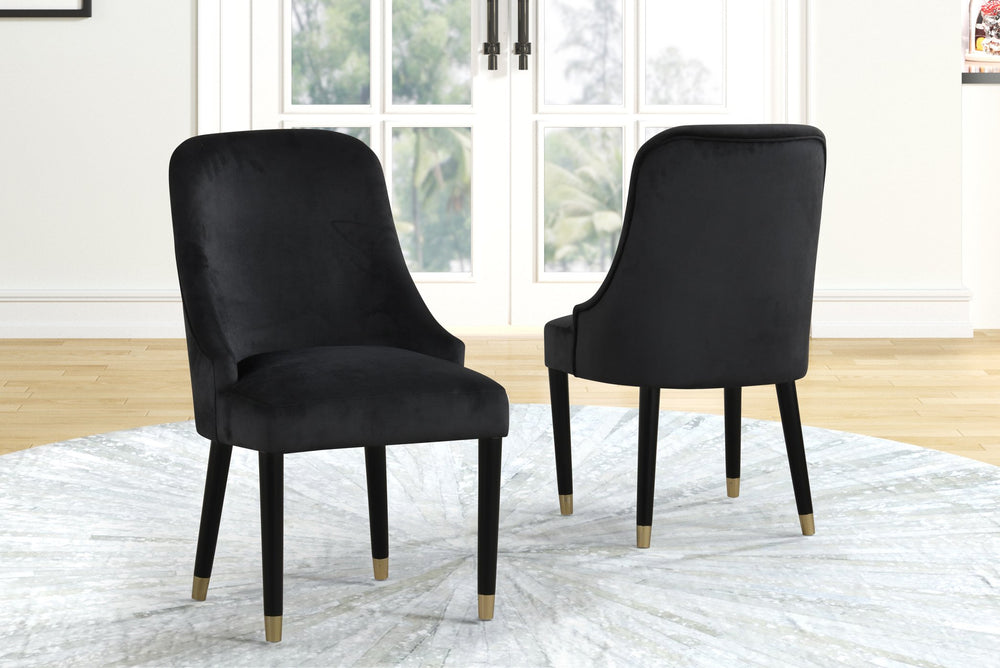 English Elm Contemporary Velvet Upholstered Rounded Back Dining Chairs with Gold Accent Legs Set of 2, Elegant Comfort Black 30.12 L x 24.22 W x 22.25 H B011P290547