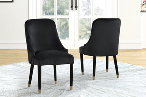 English Elm Contemporary Velvet Upholstered Rounded Back Dining Chairs with Gold Accent Legs Set of 2, Elegant Comfort Black 30.12 L x 24.22 W x 22.25 H B011P290547