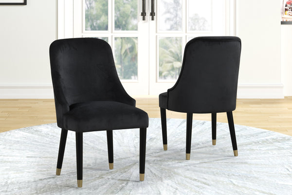 English Elm Contemporary Velvet Upholstered Rounded Back Dining Chairs with Gold Accent Legs Set of 2, Elegant Comfort Black 30.12 L x 24.22 W x 22.25 H B011P290547